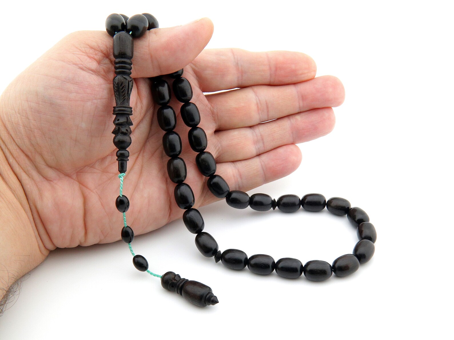 5-Bead Handmade Silver Imam Prayer Beads with Palestinian Flag Design and Crystal Stones (33 Beads) main image 1