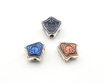 Colored Tibetan Silver Triangular 3-Hole Beads for Tasbih Making Item #922024