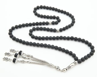Small Natural Dull onyx gemstone 99 beads Islamic Prayer Beads Misbaha Tesbih 123014 Tespih, islamic rosary