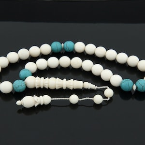 Misbaha de 33 cuentas de hueso de camello y turquesa de Turquía 302136 Tasbih Tasbeeh Tesbih, rosario islámico, regalo para musulmanes