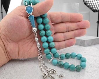 Huge Natural Turquoise gemstone 33 beads Tasbih, Prayer Beads Misbaha Türkiye 106036