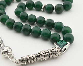 Green Aqeeq, Agate 33 beads Tasbih, Islamic Prayer Beads, Misbaha 125086