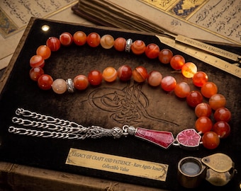 Big Yemeni Aqeeq, Agate 33 beads Tasbih, Islamic Prayer Beads, Misbaha 125081