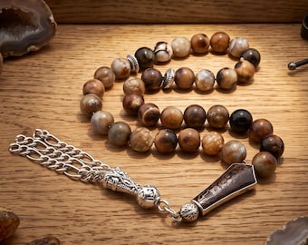 Tibetan Agate gemstone 33 beads tasbih, Islamic Prayer Beads Misbaha from Turkey 125082