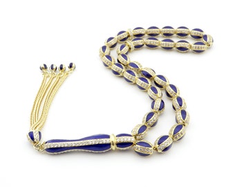 Inlegsel van zirkoonsteen verguld 925 sterlingzilver 33 islamitische bidkralen Misbaha Tasbih Ottaman 503035 Tasbih Tasbeeh Tesbih Rozenkrans