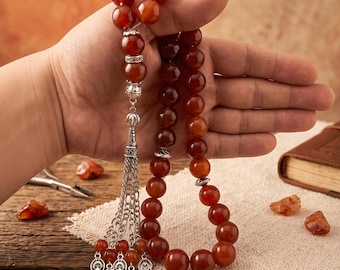 Huge Aqeeq, Agate 33 beads Tasbih, Islamic Prayer Beads, Misbaha 125088