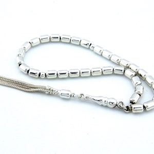 Small cylinder 925 sterling silver 33 beads Islamic Prayer Bead Misbaha Tesbih Tasbih 501087 Tespih, pure silver gift for muslim, woman, man