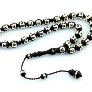 925 pure silver inlaid Kuka tree  33 Islamic Prayer Beads Misbaha  103846 Tasbih Tasbeeh Tesbih  Rosary Tespih Piassava seed, Subha gift