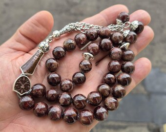 Huge Garnet (granat) gemstone 33 beads tasbih, Islamic Prayer Beads Misbaha 124009