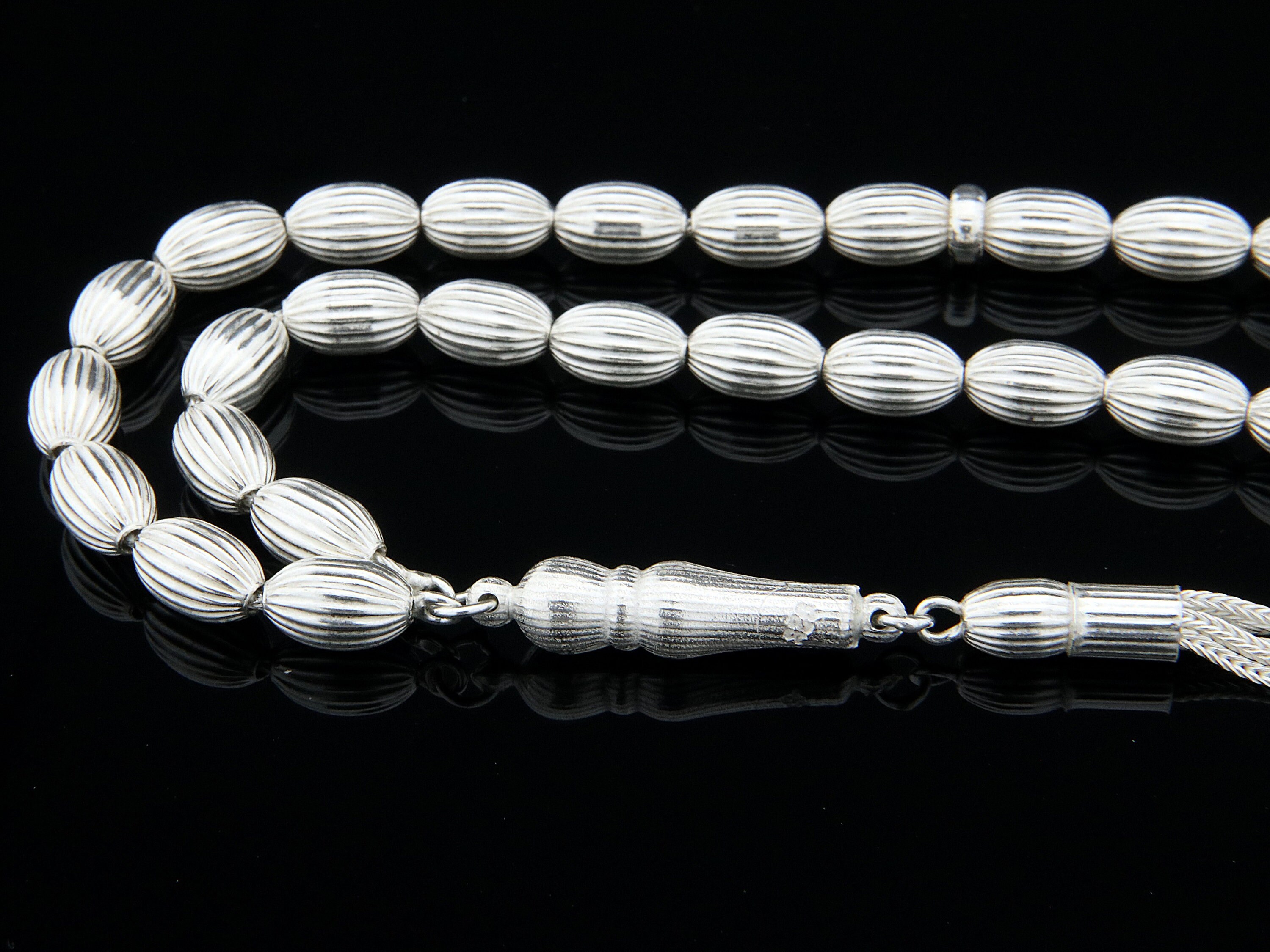 Perles De Prière Vintage Argent 925 - Extrémités Glands - TR2492 - Retro
