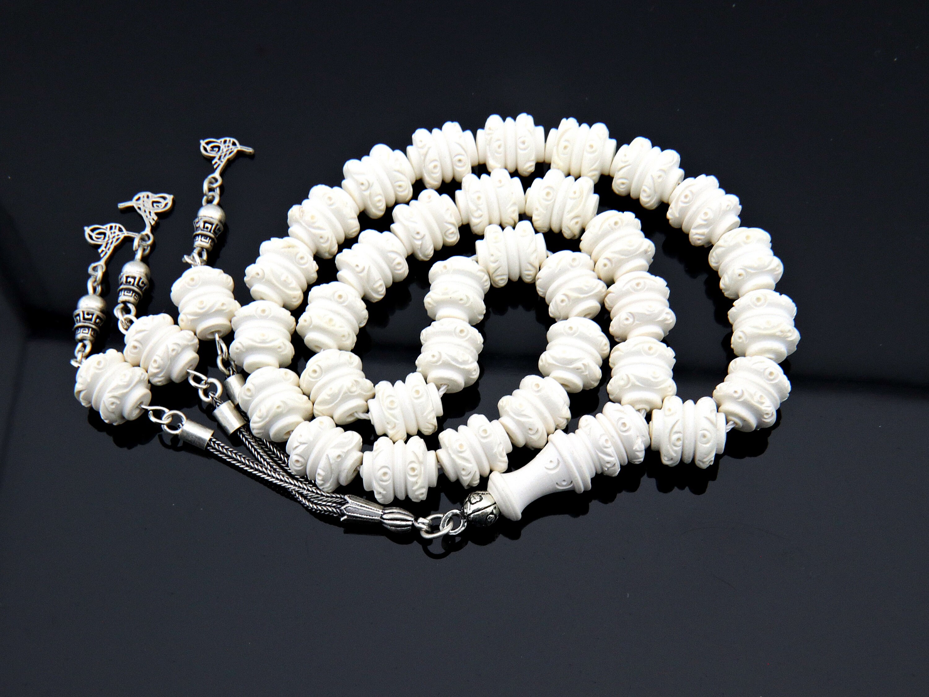 Big Handmade Carved Unique Meerschaum Stone 33 Beads With 925