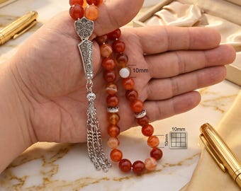Big Yemeni Aqeeq, Agate 33 beads Tasbih, Islamic Prayer Beads, Misbaha 125080