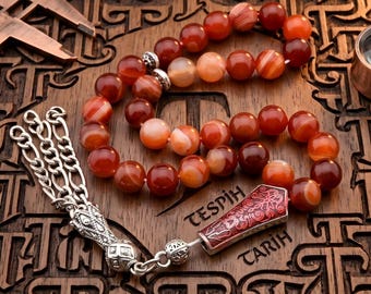 Yemeni Aqeeq, Agate 33 beads Tasbih, Islamic Prayer Beads, Misbaha 125085