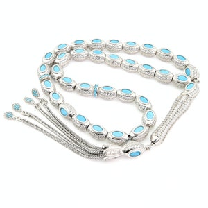Turquoise stone inlaid 925 sterling silver 33 beads Islamic Prayer Beads Misbaha  Tasbih ottaman 503020 Tasbih Tasbeeh Tesbih  Rosary Tespih