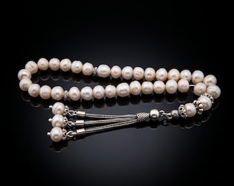 AAA Natural Freshwater Pearl gemstone 33 beads, 925 pure silver metals, Prayer Beads 129014
