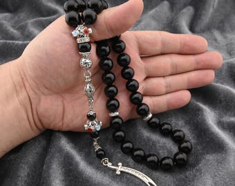 Huge Natural Onyx gemstone 33 beads Tasbih, Islamic Prayer Beads Misbaha 123027