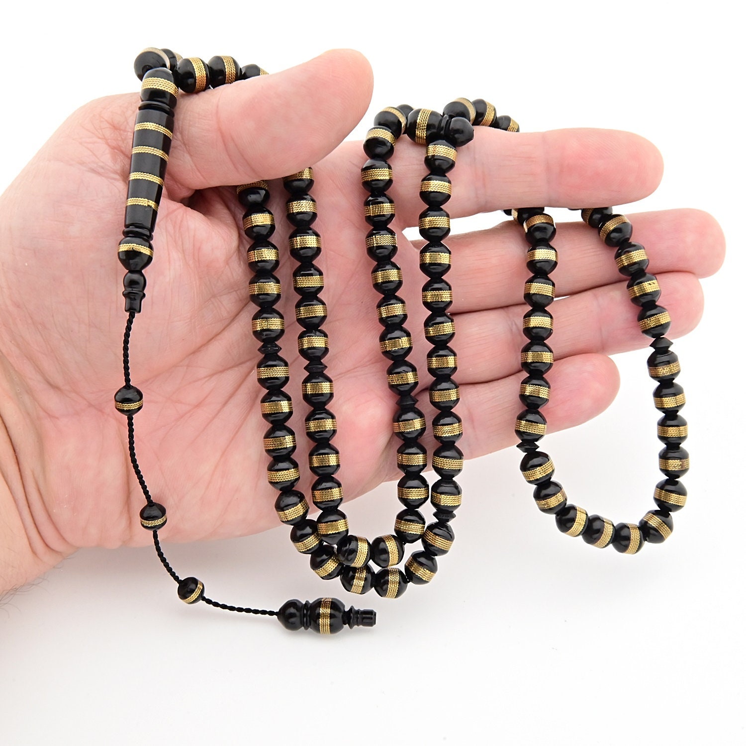 Brass Inlay Warp Kuka Tree 99 Beads Islamic Prayer Beads for