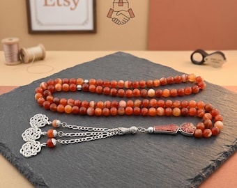 Yemeni Aqeeq, Agate 99 beads Tasbih, Islamic Prayer Beads, Misbaha 125087