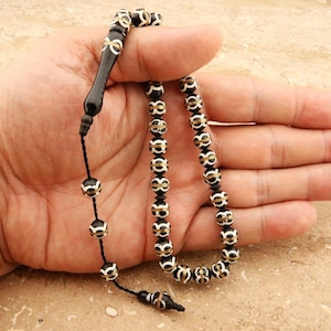 Brass inlay warp Kuka tree 33 beads Islamic prayer beads for muslim Misbaha  201342 Tasbih Tasbeeh Tesbih kuka tasbih Real Piassava seed