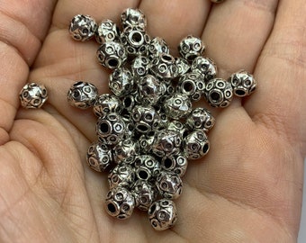 10 silver-tone beads, small silver beads, spacer beads, wheel beads, Rondelle beads