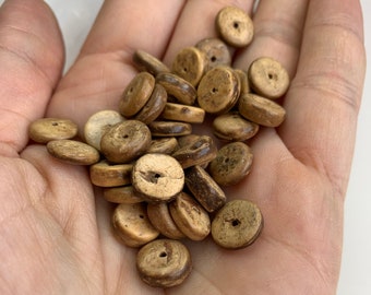 Natural wood beads, brown wooden disc beads, natural organic beads, yoga beads, coconut shell