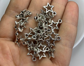 Silver star beads, star charms, silver star, silver charms, silver charms