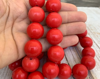 19mm Round Red, Red Round Acrylic Beads (3)