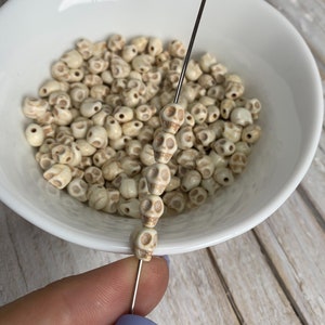 Howlite Stone mini skull beads, skull charms, mini howlite skull heads image 1