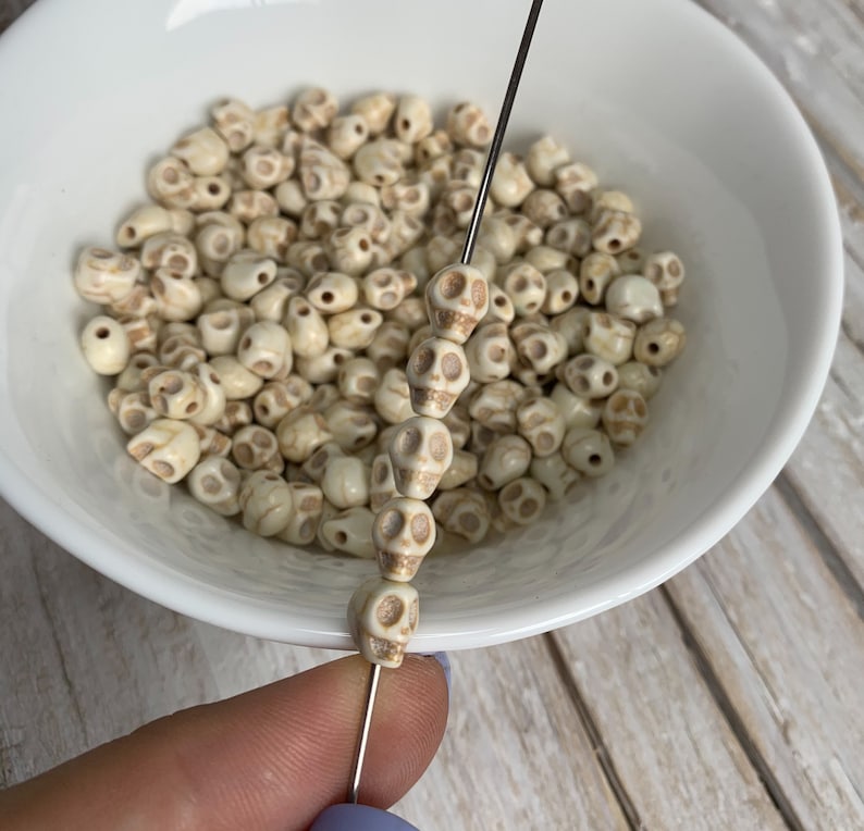 Howlite Stone mini skull beads, skull charms, mini howlite skull heads image 1