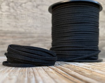 Black Faux Suede Leather Cord, 2 yards (6 feet), Microfiber, Vegan Suede Cord