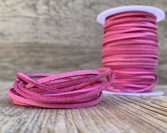 Pink synthetic suede leather cord, 2 yards (6 feet), microfiber, vegan suede cord