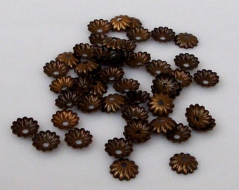 Antique Bronze Ribbed Bead Cap 6mm - Vintage Bronze 100 pcs