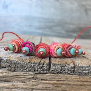 Boho Hippie Pendant Copper Wire Wrapped Bead Drop Dangle Fabric Textile Bead charm beads art beads jewelry making supplies image 4