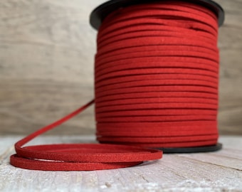 Red grenade Faux Suede Leather Cord, 2 yards (6 feet), Microfiber, Vegan Suede Cord