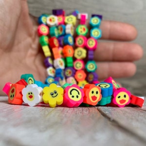 Polymer Clay Flower Beads, 10mm Flower Face Beads, Colorful Flower Faces in a Pack of 10 Beads