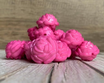 Cuentas redondas de acrílico rosa grandes con forma de flor de rosa, 24 mm (2)