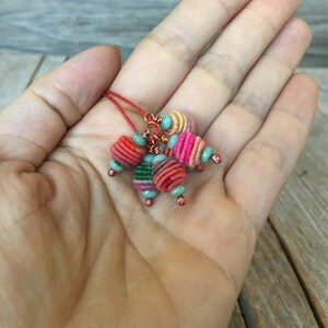 Boho Hippie Pendant Copper Wire Wrapped Bead Drop Dangle Fabric Textile Bead charm beads art beads jewelry making supplies image 8