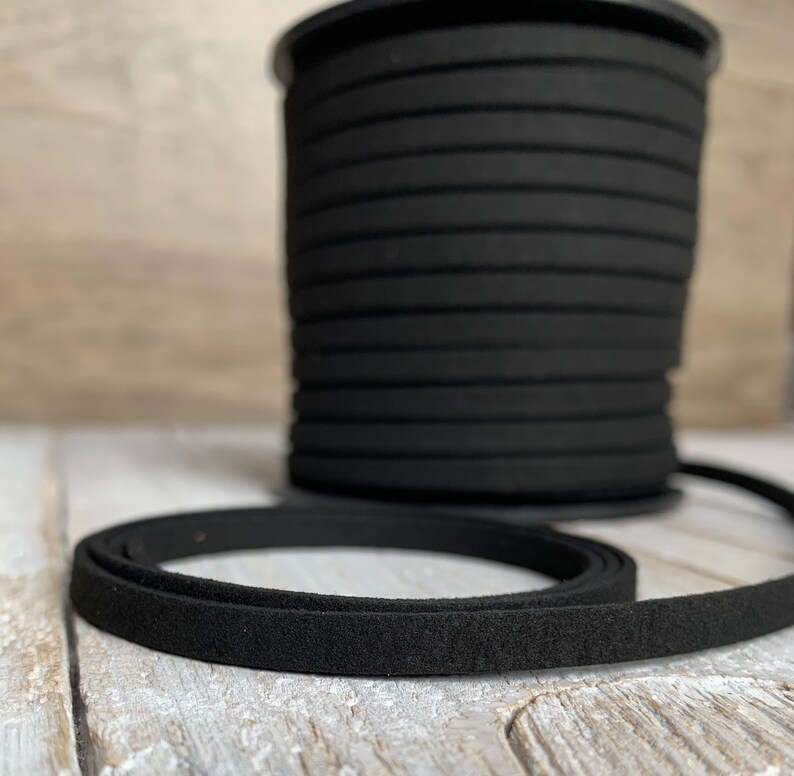 Black Faux Suede Leather Cord, 1 yard, Microfiber, Vegan Suede Cord image 5