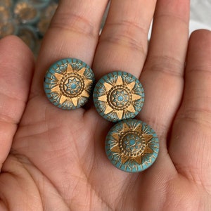 17 mm carved engraved turquoise gold acrylic star coin beads 6 image 8