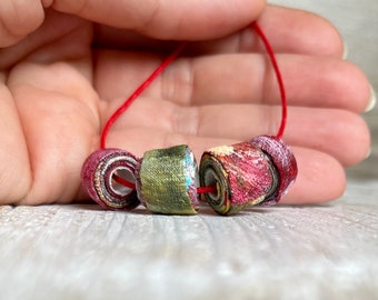 Handpainted Bead, Artisan Bead, Handmade Fabric Bead, Beading supplies, Fiber Art Bead, Textile Art Bead, Boho Bead