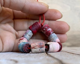 Hand Painted Fabric Beads, Craft Beads, Fabric Beads, Handmade Beads, Boho Beads, Rustic Beads