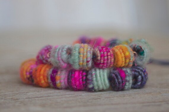 Now we fully understand the term proud as a peacock Fiber Bead Artisan jewelry bead Textile bead Set of 8 Fabric Beads Dreadlock tube