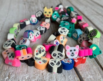 Polymer clay animal beads, 10 mm animal beads, colorful animals in a pack of 10 beads