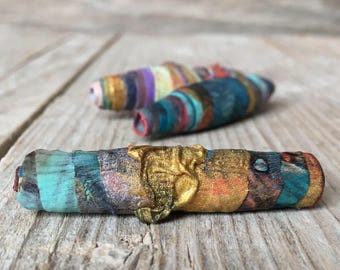 3 Handmade Focal Beads - Fiber Art Beads - Textile Art Beads - Hippie Boho Bead - Focal Beads