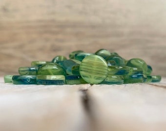 Czech Glass Coin Shapes Flat Beads - 10mm 20 Pieces Green
