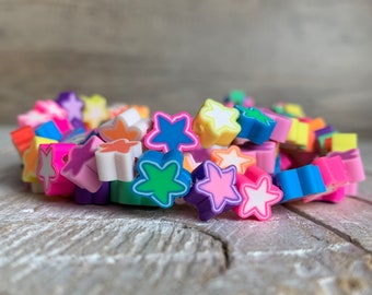 Polymer clay star beads, 10mm star beads, colorful stars in a pack of 10 beads