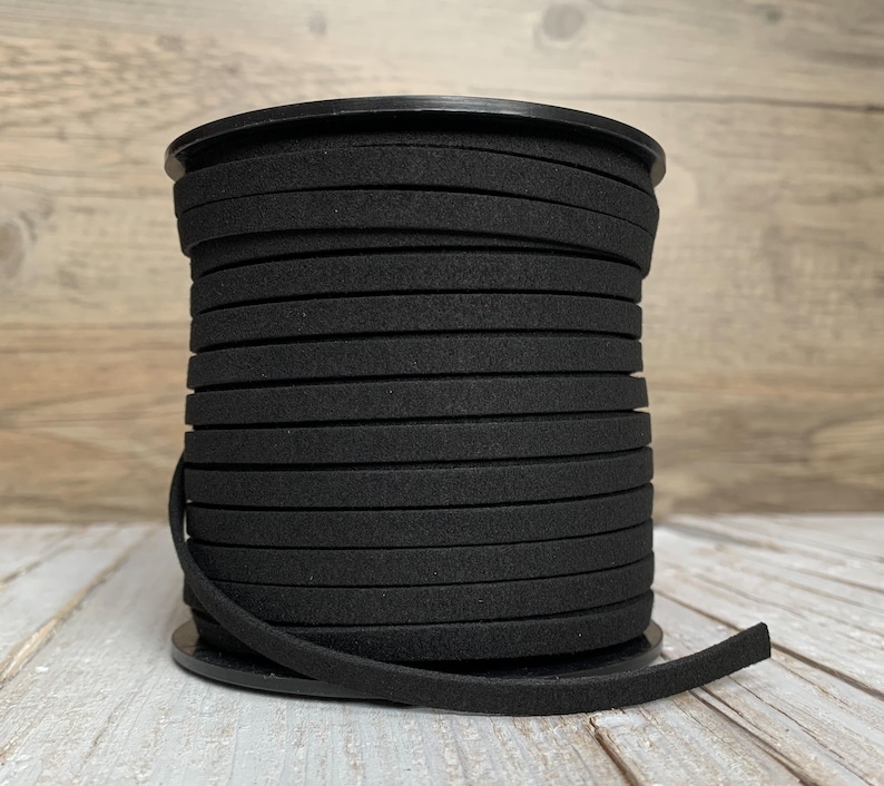 Black Faux Suede Leather Cord, 1 yard, Microfiber, Vegan Suede Cord image 3