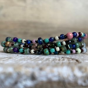 Boho multi wrap beaded bracelet, bohemian crochet beaded wrap jewelry as gift for her