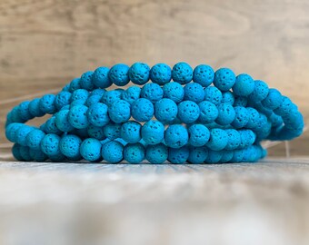 Lava beads, round blue lava beads, 6mm lava beads, semi precious stones, gemstone beads