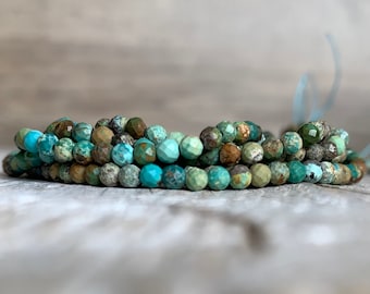 Natural Turquoise 2.5mm Faceted Round Beads, Micro Faceted Diamond Cut Turquoise Strand